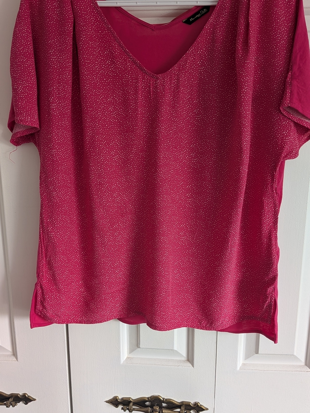 Massimo Dutti Women's Fuchsia V-Neck Short Sleeve Top